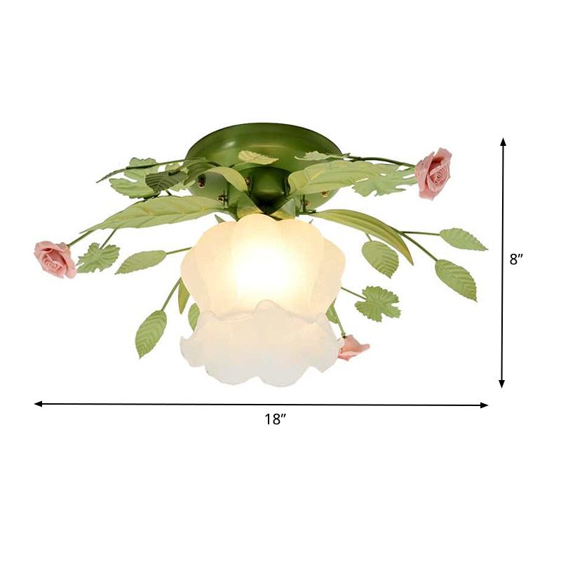 Plafonnier à fleurs vertes, luminaire de plafond romantique et pastoral en métal, 1/3/5 têtes, lampe encastrée pour salon