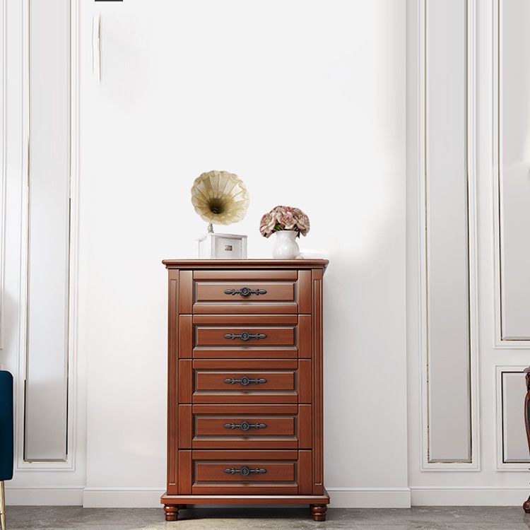 Contemporary Accent Chest with 5 Drawers and Wooden Legs in Solid Wood