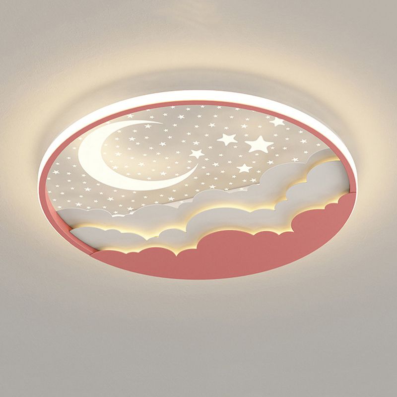 Moon Shape Flush Light Modern Style Metal 2 Lights Flush Mount for Bedroom