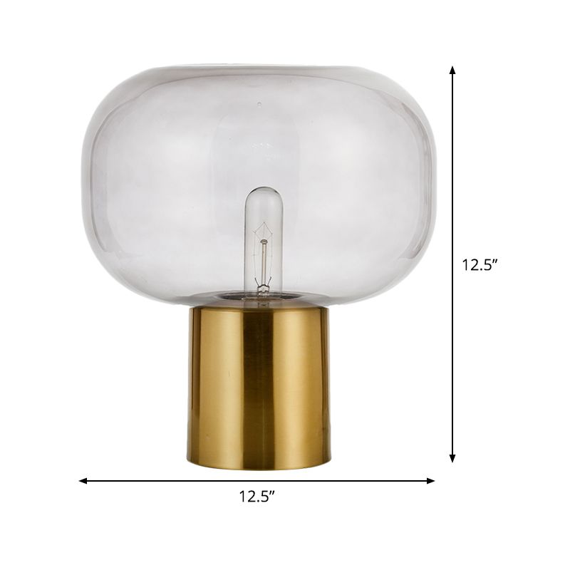 Minimalist 1-Bulb Nightstand Lamp Gold Oval Metal Table Lighting with Smoke Gray Glass Shade