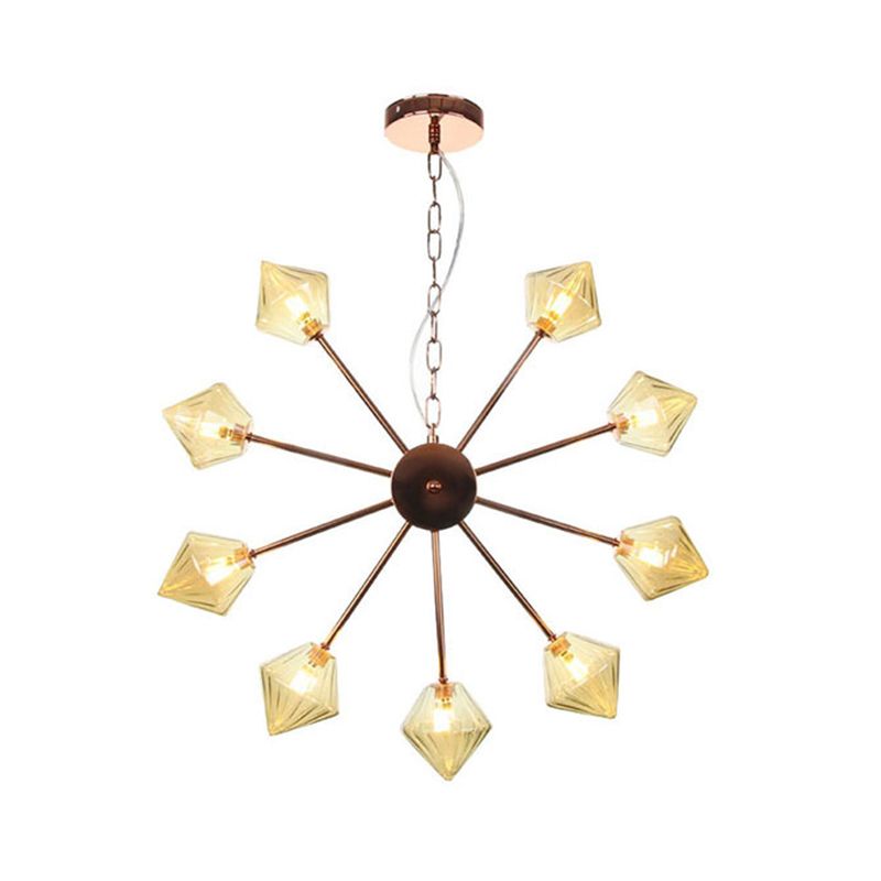 Diamond schaduw hangende verlichting industrieel amber/helder glas 6/9/12 hoofden woonkamer kroonluchter lamp in zwart/messing/koper