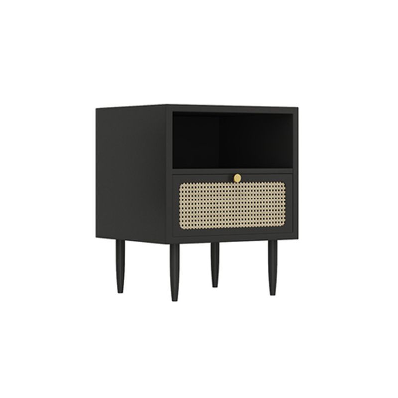 Wicker & Rattan Modern Night Table Solid Wood 2-Drawer Storage Nightstand in Black/White