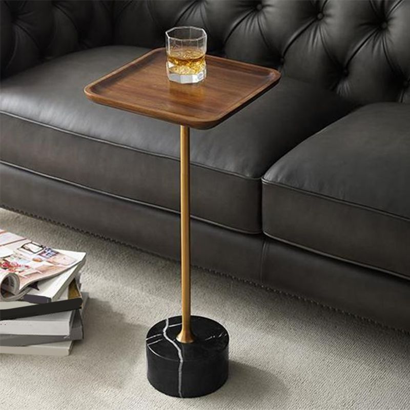 Pedestal Design Cocktail Table Brown Wood Top Marble Pedestal Coffee Table