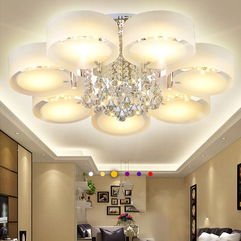 Modern 3/5/6/7/9-Light Chrome Flush Mount Lighting LED Ceiling Light with Crystal