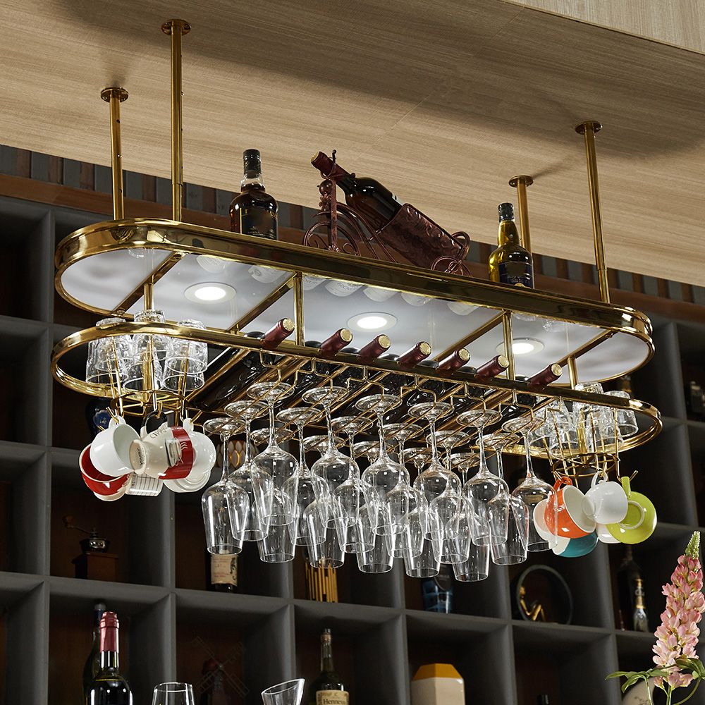 Glam Hanging Wine Rack Metal Wine Bottle & Glass Rack for Bar