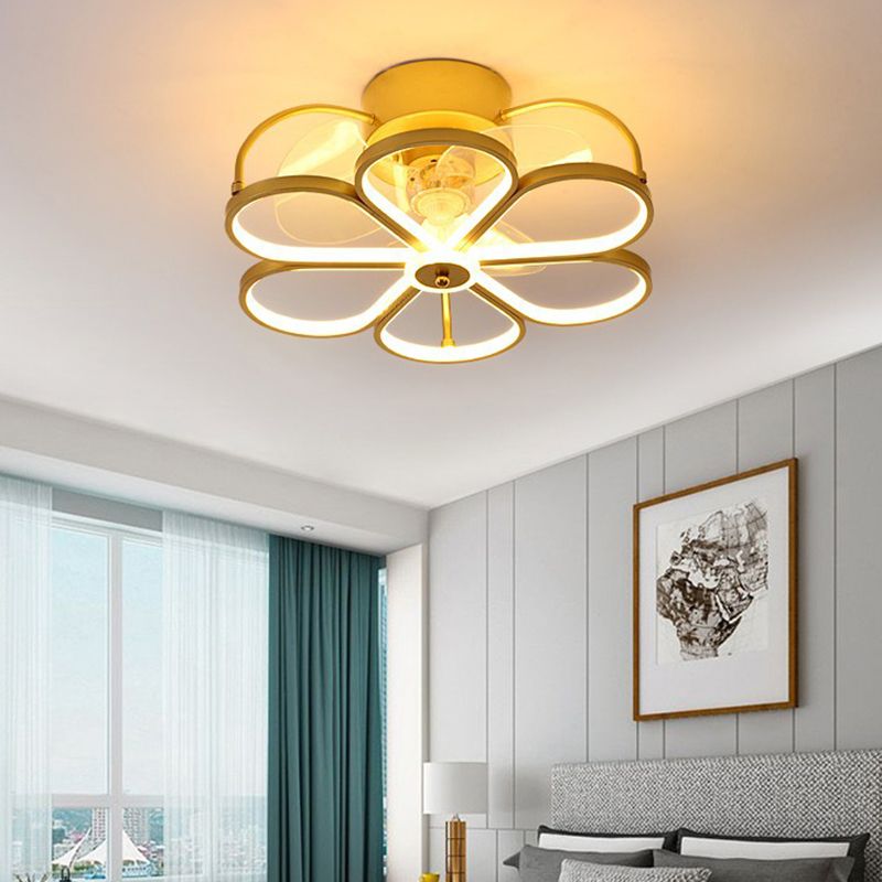 3-Blade LED Ceiling Fan Contemporary Black/Golden Fan with Light for Foyer