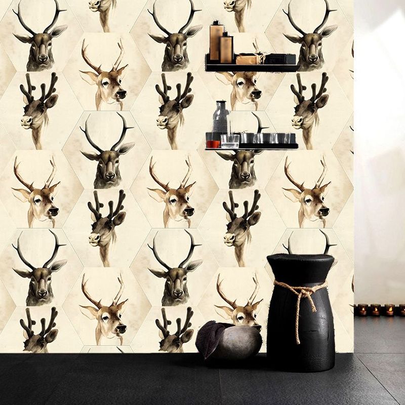 Novelty Deer Head Wallpaper Panels Black-Brown Pick Up Sticks Wall Decor for Home