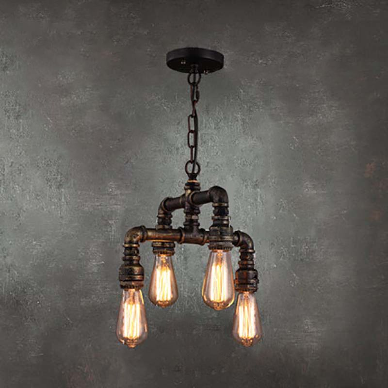 Chandelier Light Fixture Vintage Style Water Pipe Metal Ceiling Hung Fixture in Bronze