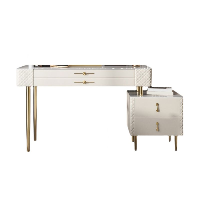 Glam Style Solid Wood Dresser with 4 Drawers Off-white Metal Base