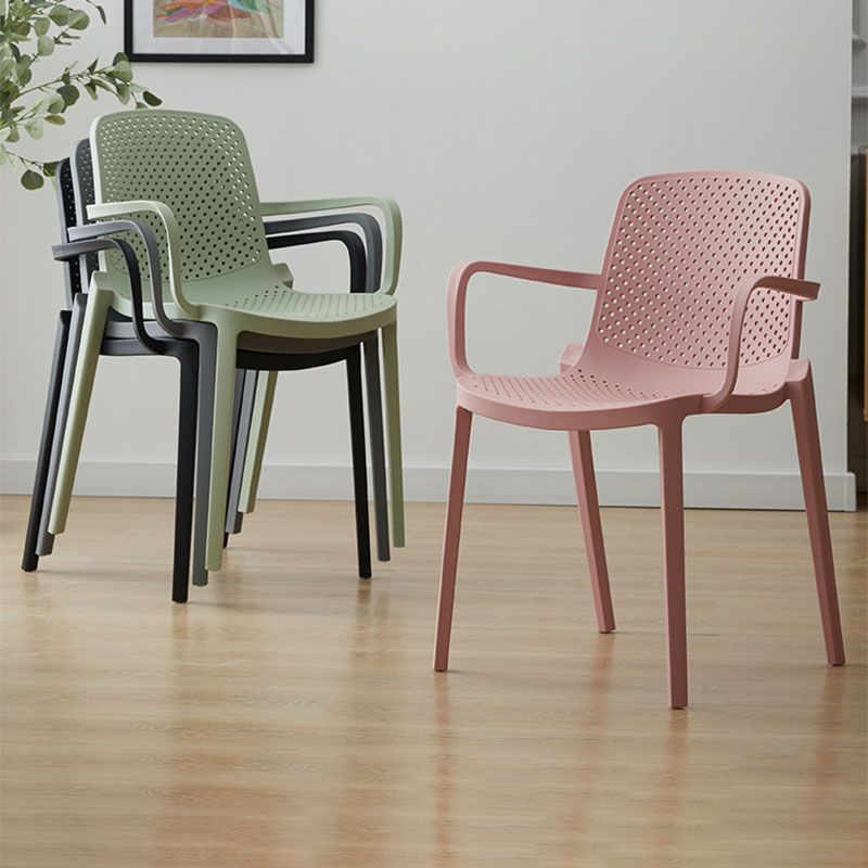 Modern Plastic Home Arm Chair Matte Finish Solid Back Dining Chair