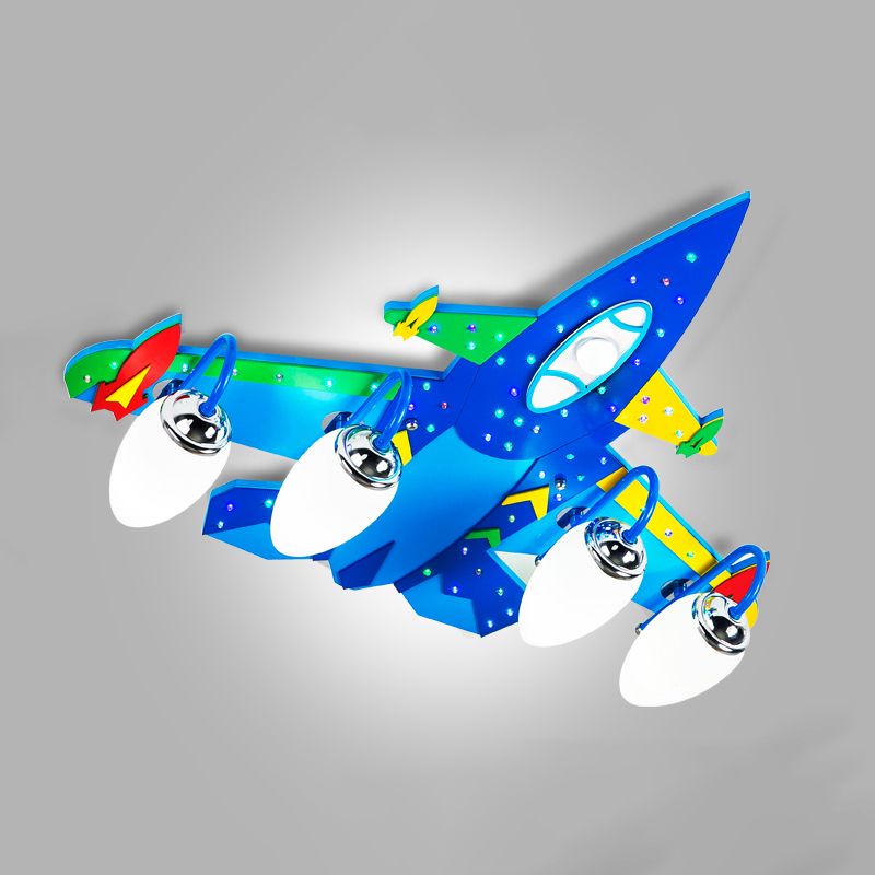 Lámpara de techo Jet para dormitorio infantil, lámpara empotrada de dibujos animados de madera en azul