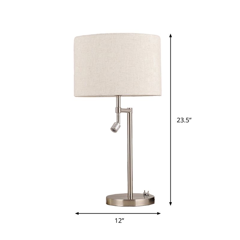 Fabric Drum Shaped Table Lighting Minimalist 1 Bulb White Night Stand Light with Swivelable Spotlight