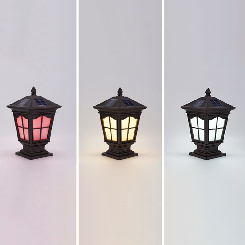 Square Shape Metal Pillar Lamp Modern Style 1 Light Solar Outdoor Light