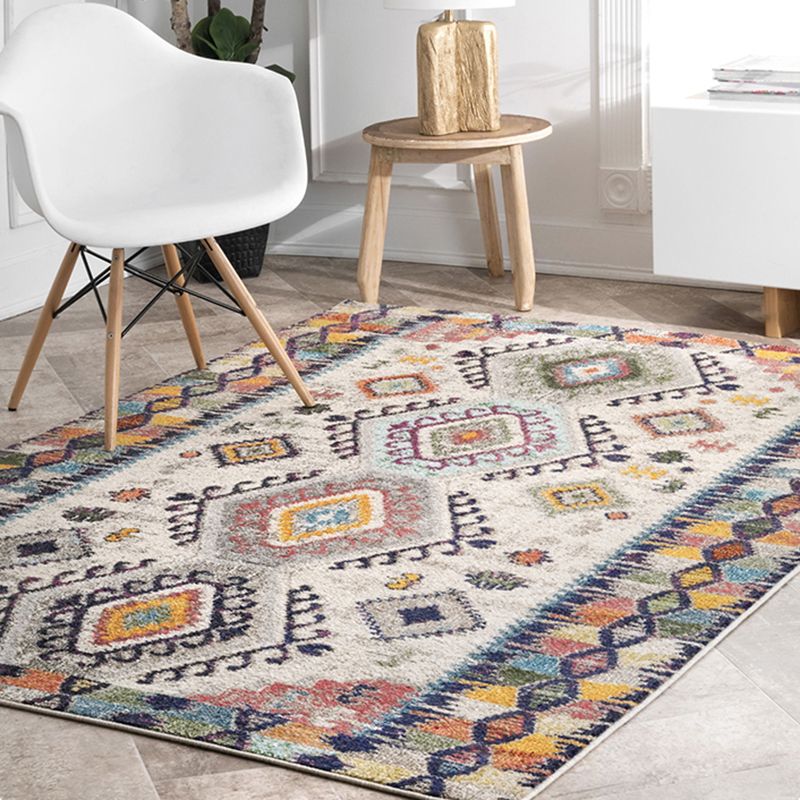Chic Blue Morocco Rug Tribal Print Polyester Area Carpet Easy Care Washable Rug for Living Room