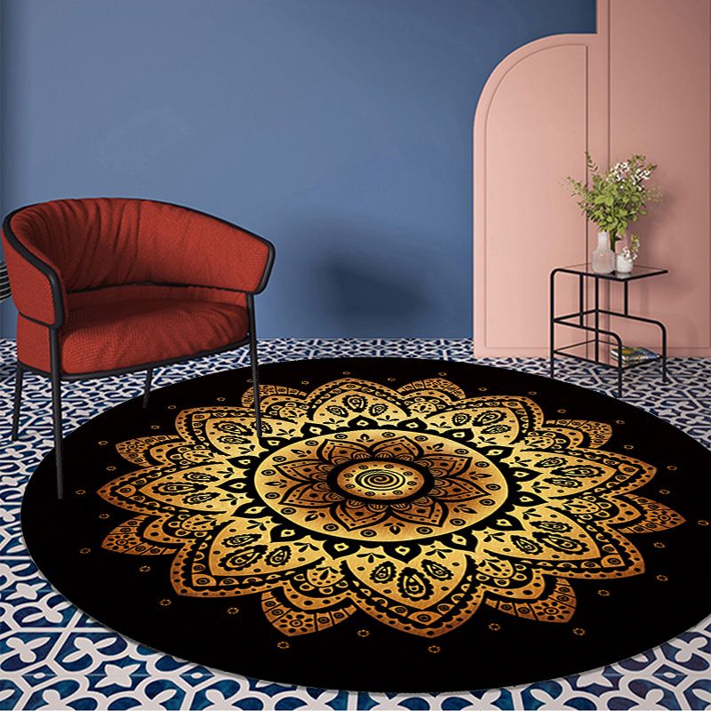 Gold Floral Printed Rug luxury Moroccan Carpet Polyester Stain Resistant Carpet for Home Decor