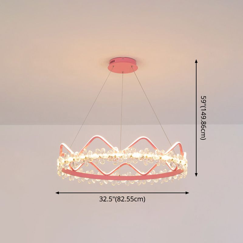 1 Light Crown Hanging Pendant Light Nordic Style Crystal Suspended Lighting Fixture for Living Room