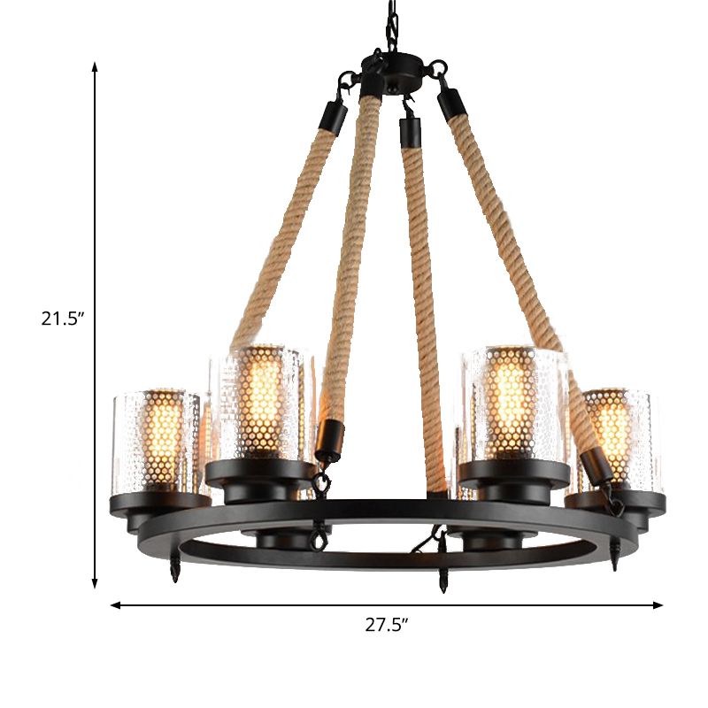 Metal Black Chandelier Pendant Cylinder 6/8 Lights Industrial-Style Ceiling Lamp for Restaurant