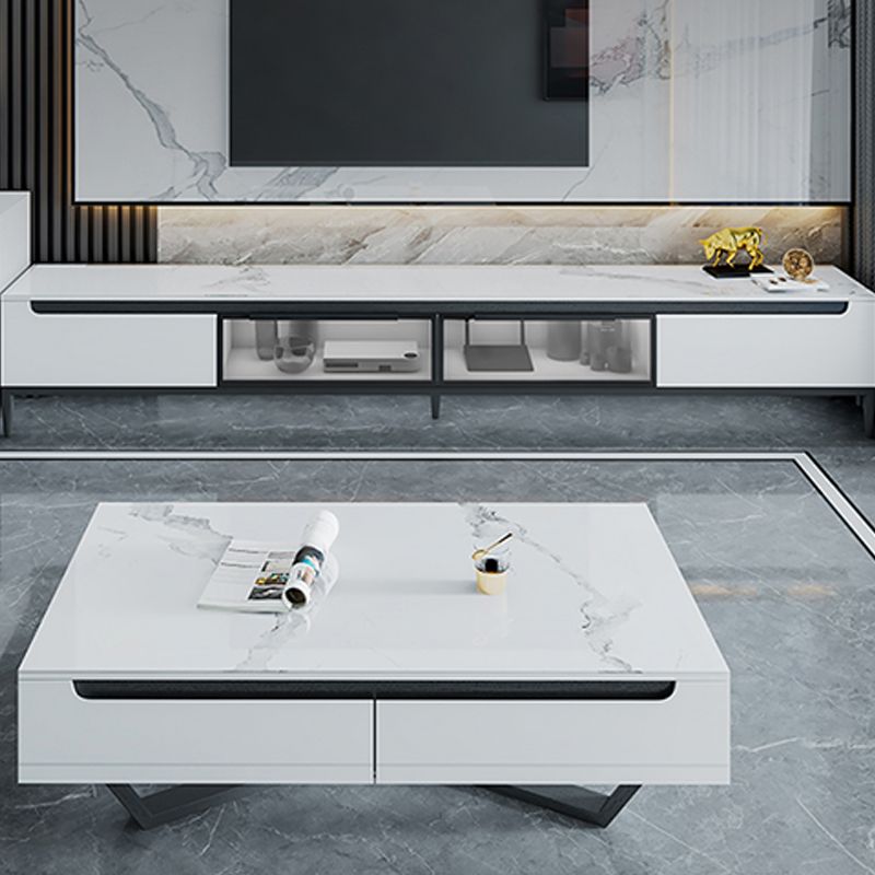 White Slate TV Cabinet Modern Minimalist Home Closed TV Stand Console