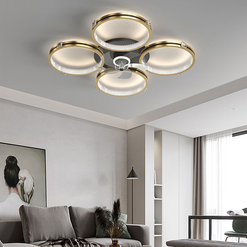 5-Blade Metal Ceiling Fan Modernism Golden Fan with Light for Room