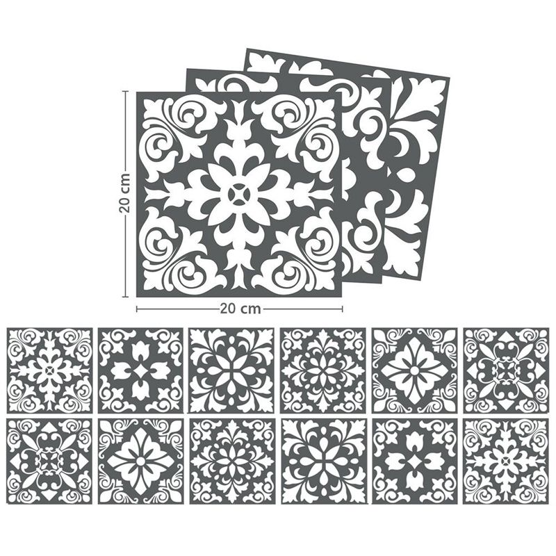 Botanix Moroccan Tile Wallpaper Panels Bohemian PVC Wall Covering in Black-White, Adhesive