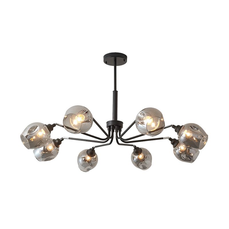 Modernism Style Cup Shape Ceiling Chandelier Smoke Grey Glass 8 Lights Living Room Pendant Lamp in Black