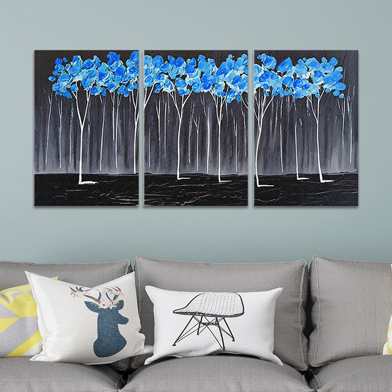 Blue Trees Painting Floral Traditional Multi-Piece Canvas Wall Art for Living Room