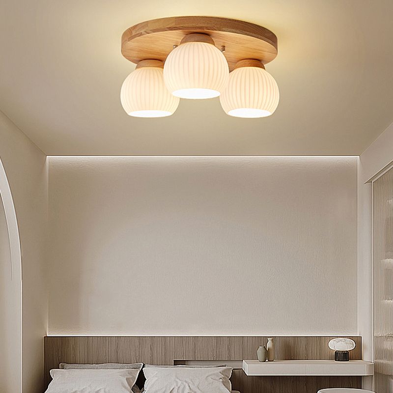 Japanese Style Wooden Ceiling Light Ball Shape Ceiling Lamp for Bedroom