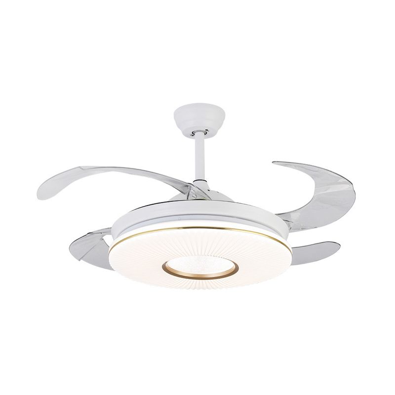 Modernism Circular Fan Lighting LED 36" Wide Metal Semi Flush Mount Ceiling Light in White with 4 Blades, Remote/Wall Control/Remote and Wall Control