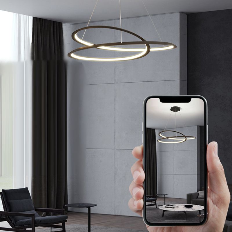 Minimalist Linear Chandelier Metal Black LED Chandelier Pendant for Living Room