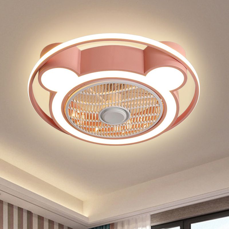 Lámpara de ventilador colgante de cabeza de oso de modernismo 21.5 "de ancho LED acrílico Semi Flush Luz montada en rosa/azul con anillo