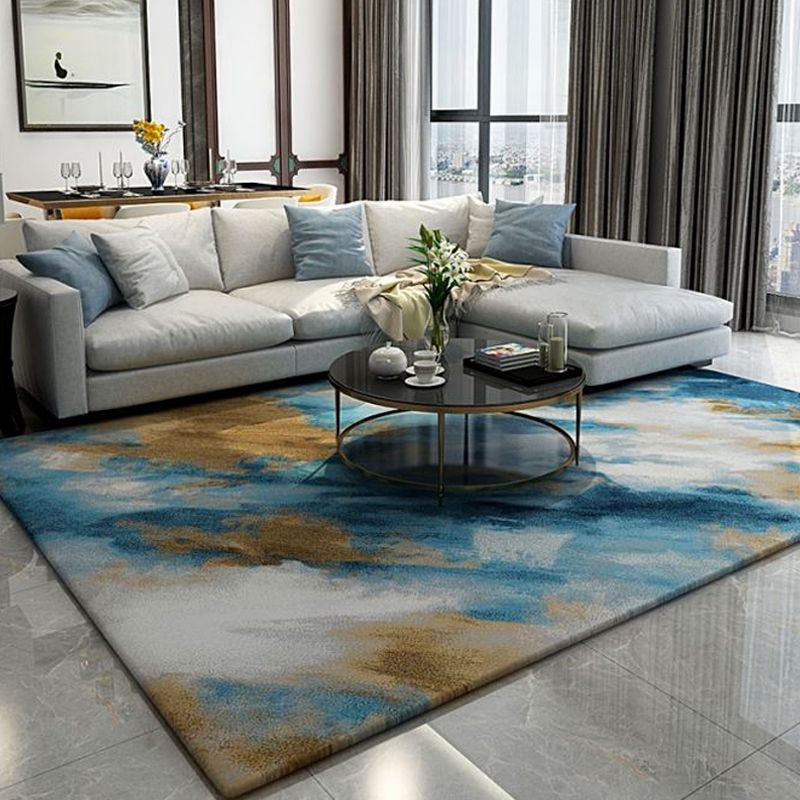 Nordic Living Room Rug Multi Colored Abstract Printed Indoor Rug Cotton Blend Non-Slip Backing Easy Care Carpet