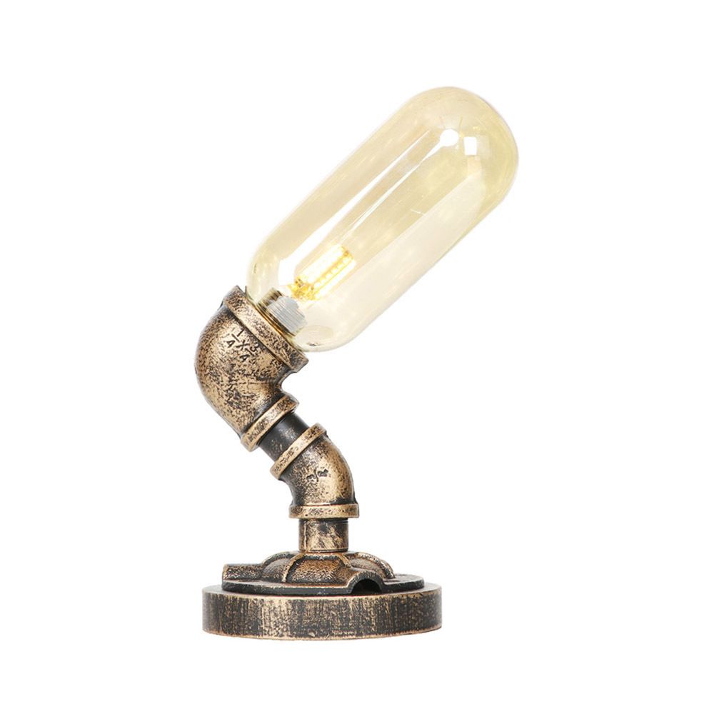 Capsule Bedroom LED Night Light Industrial Amber/Clear Glass 1 Head Nickel Table Lamp with Pipe Metal Base