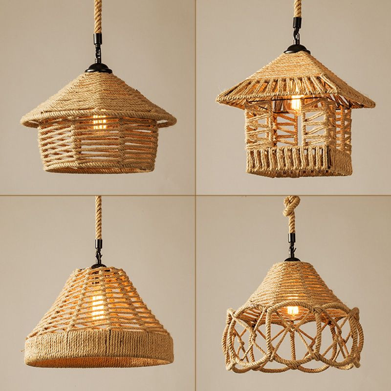 Industrial Style Shaded Pendant Lighting Fixture Rope Pendant Light Fixture in Beige