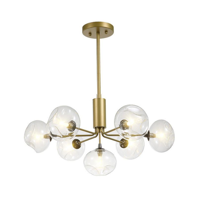 7 Heads Bedroom Ceiling Chandelier Modernist Gold Hanging Light Fixture with Orb Clear Glass Shade