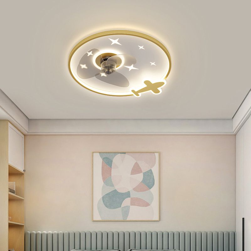 3-Blade LED Ceiling Fan Metallic Polish Finish Children Fan with Light for Hallway