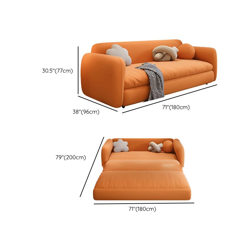 Orange Sleeper Sofa with Tight Back and Square Arms in Faux Leather