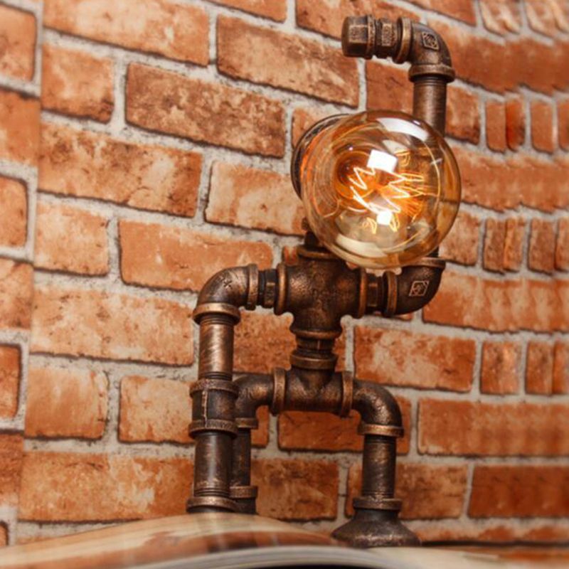 Industrial Heracles Robot Table Lamp Single-Bulb Iron Night Light in Bronze for Bedroom