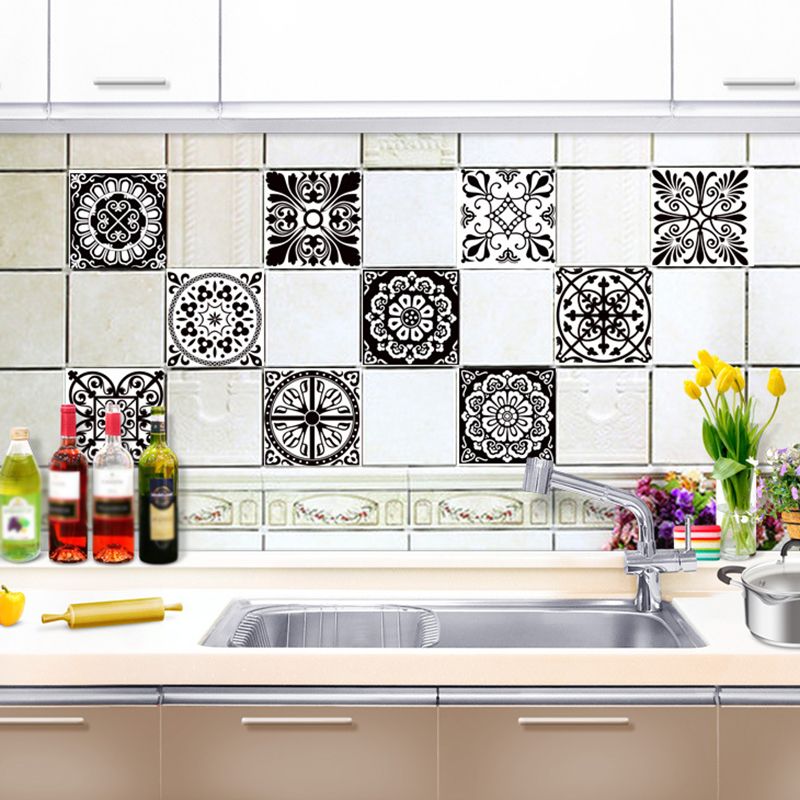 Black-White Mandala Wallpaper Panel Mosaic Tiles Boho Self Adhesive Wall Covering