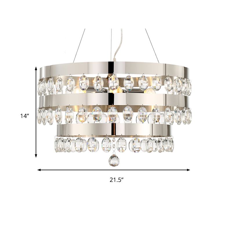 Crystal Multi-Layer Suspension Lamp Contemporary 5 Lights Silver Chandelier Pendant for Living Room