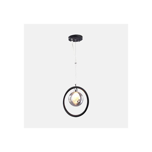 Dimpled Blown Glass Round Pendant Lighting Modern 1/2/3 Lights Led Hanging Ceiling Lamp in Black with Iron Ring