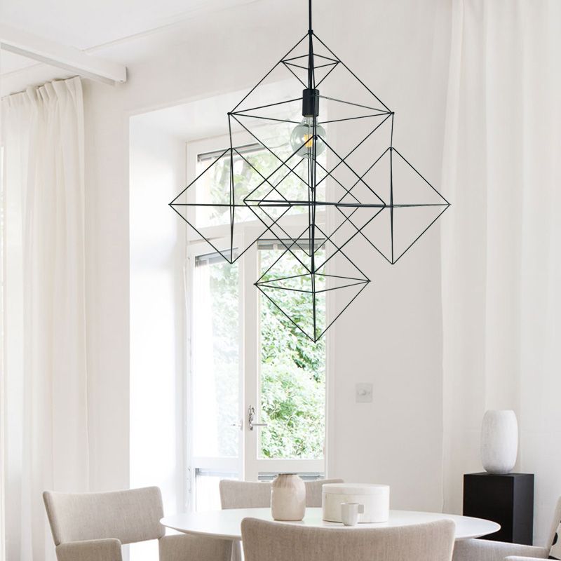 Zwart 1 Lichte hanglampen Klassieke metalen geometrische hangende lamp voor eetkamer
