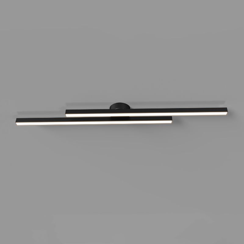 Modern Metal Flush Mount Linear Shape Ceiling Light with Plastic Shade for Living Room