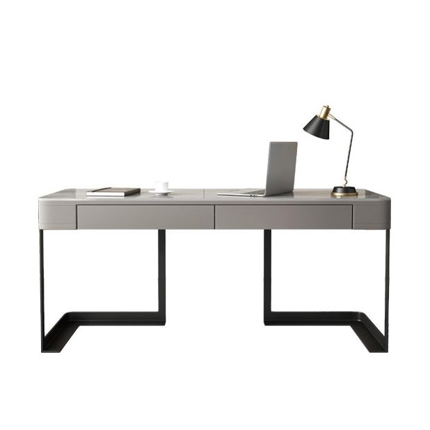 Contemporary Rectangular Writing Desk Stone Office Desk in Gray with 2 Drawers