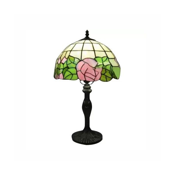 12"/16" Inch Pink Rose Tiffany Table Light Stained Glass 1 Light Standing Table Light in Bronze/Black