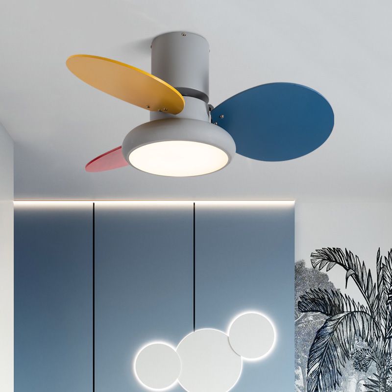 Children Ceiling Mount Lamp Wooden LED Ceiling Fan Light with Acrylic Shade for Bedroom