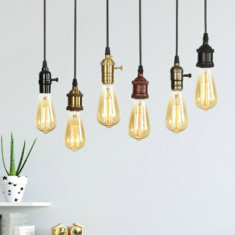 Edison Bulb Socket Aluminum Pendant Light Industrial Single Living Room Hanging Lamp in Black