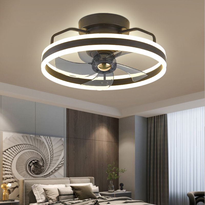 Metal Round Shape Ceiling Fans Light Modern 1-Light Flush Mount Ceiling Fan Light