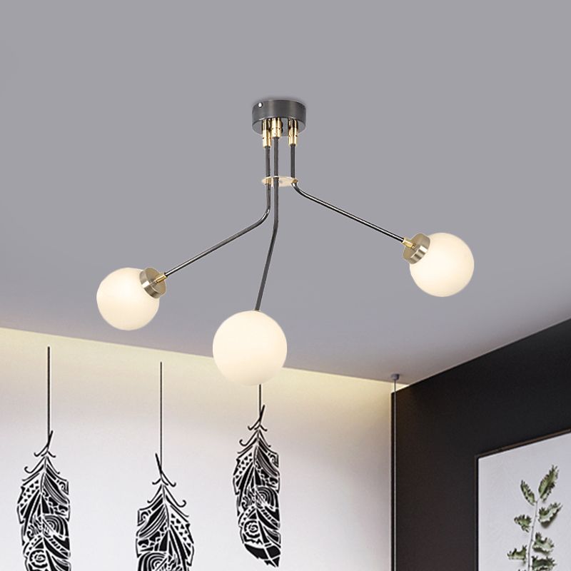 Globe White Glass Chandelier Light Modern 3/7 Lights Prendant Black Pendant Lighting pour le salon