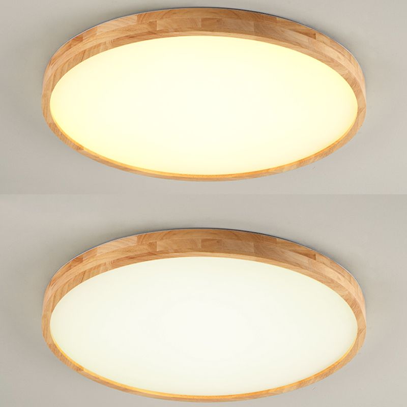 Round Shape Wood Flush Mount Light Modern 1 Light Flush Mount Ceiling Light in Brown