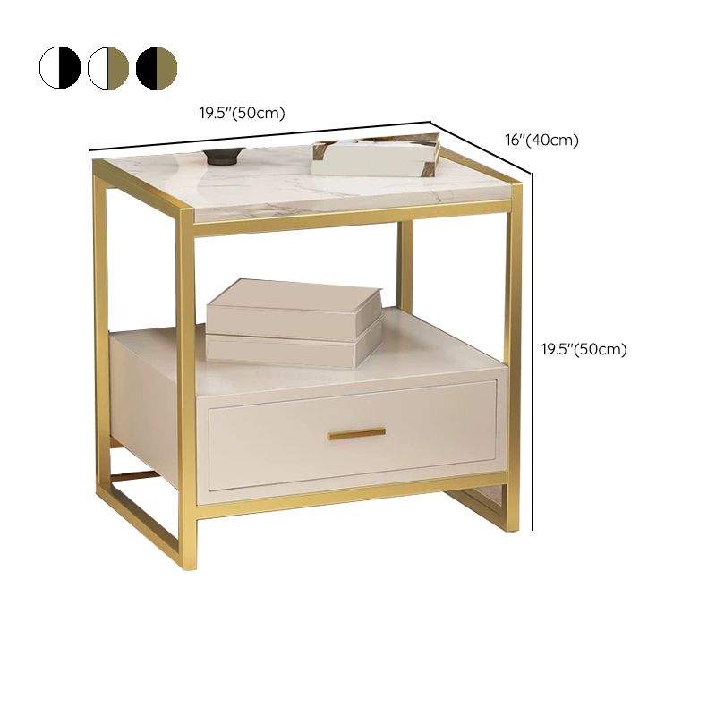 Contemporary Night Table Faux Marble Bed Nightstand for Bedroom